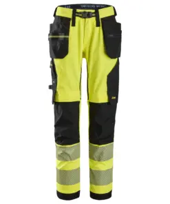 Snickers 6943 High-Vis Class 2 Stretch Work Trousers Holster Pockets in High Visibility Yellow/Black