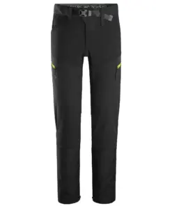 Snickers 6948 FlexiWork Softshell Stretch Trousers in Black/Neon Yellow