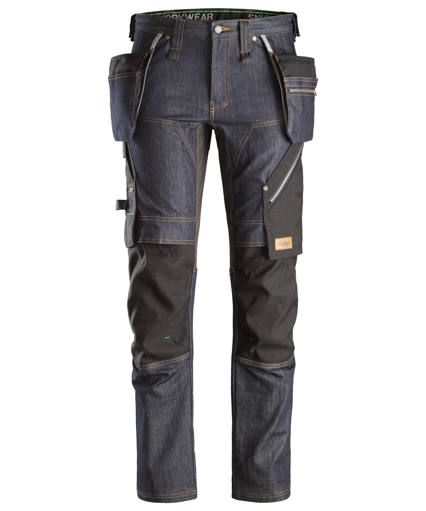 Snickers 6955 FlexiWork Denim Work Trousers+ Holster Pockets in Denim/Black