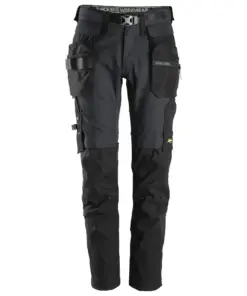 Snickers 6972 FlexiWork Work Trousers+ Detachable Holster Pockets in Steel Grey/Black