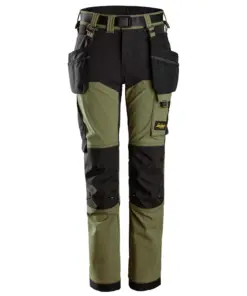 Snickers 7575 AllroundWork Junior 4-way Stretch Trousers in Khaki Green/Black