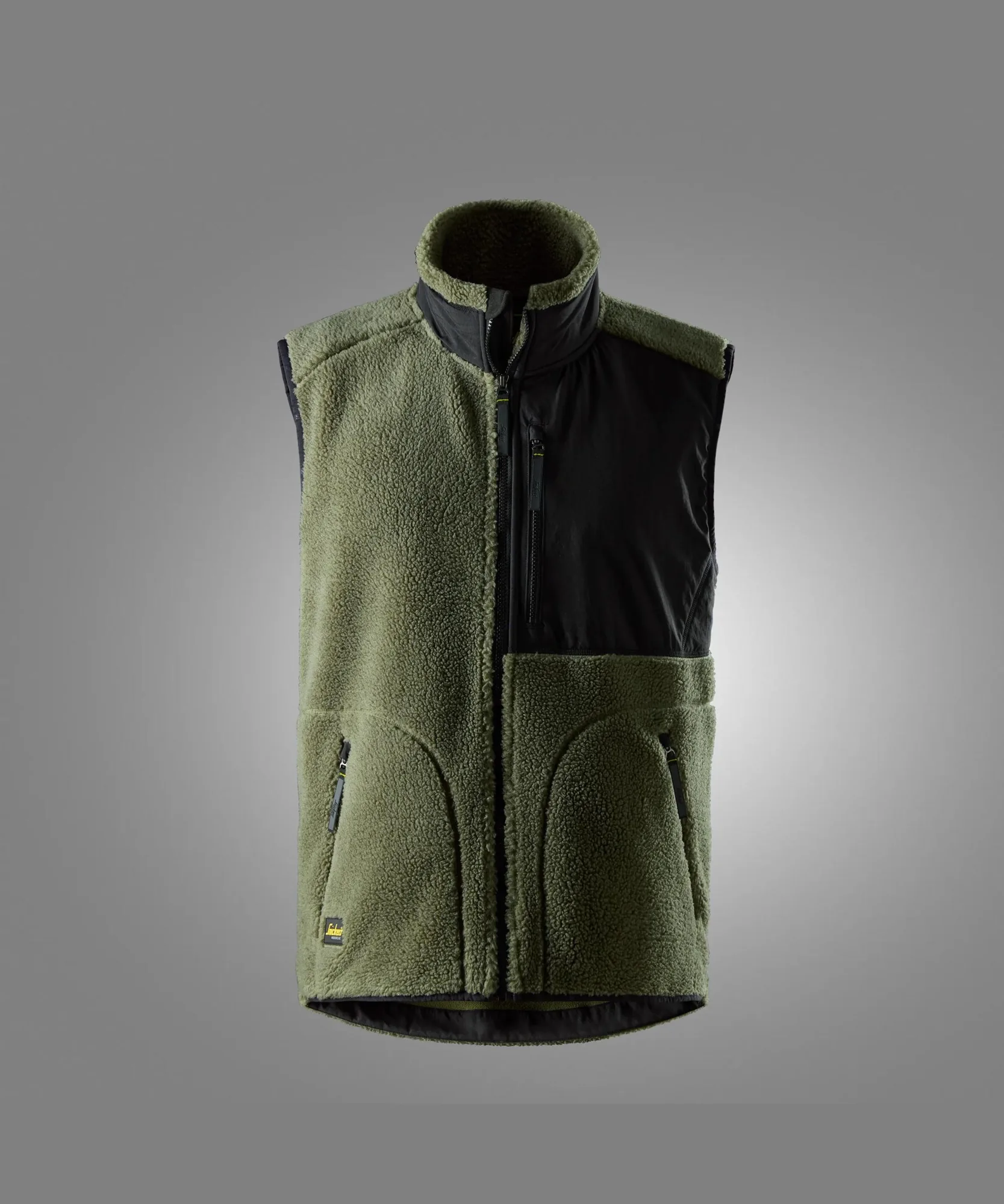 Snickers 8006 Pile Vest in Khaki Green/Black