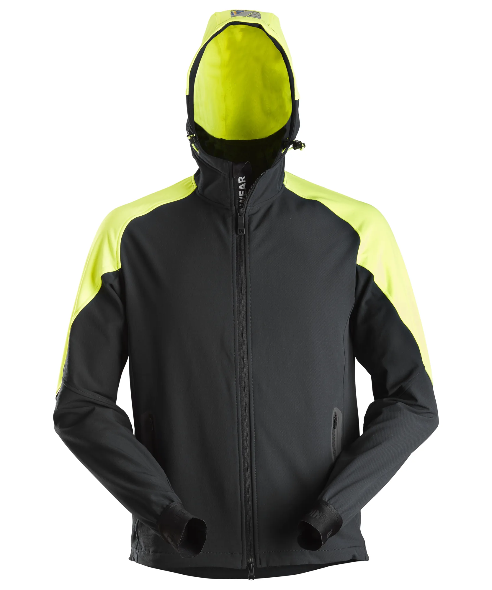 Snickers 8025 FlexiWork Neon Full Zip Hoodie in Black/Neon Yellow