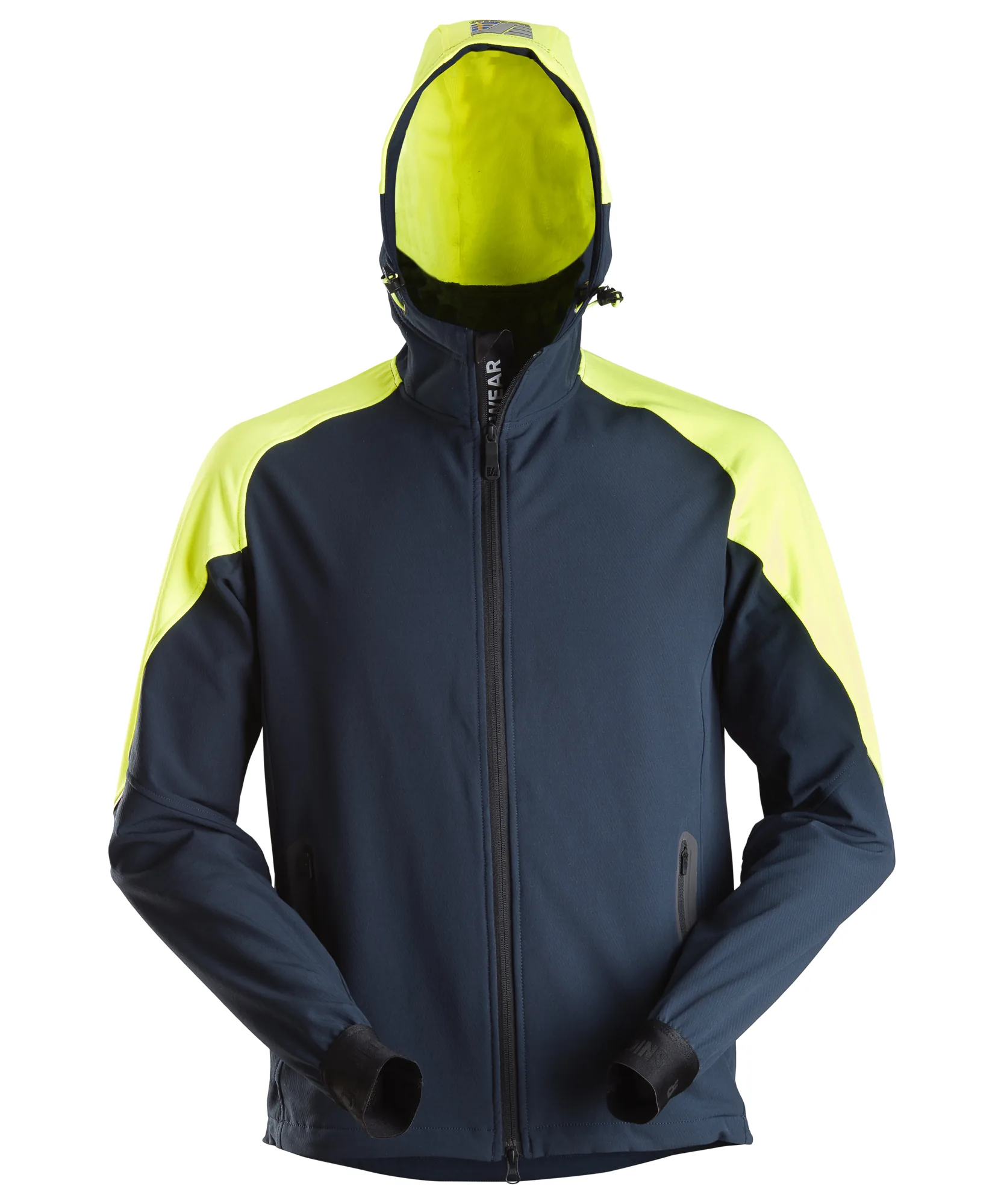 Snickers 8025 FlexiWork Neon Full Zip Hoodie in Navy/Neon Yellow