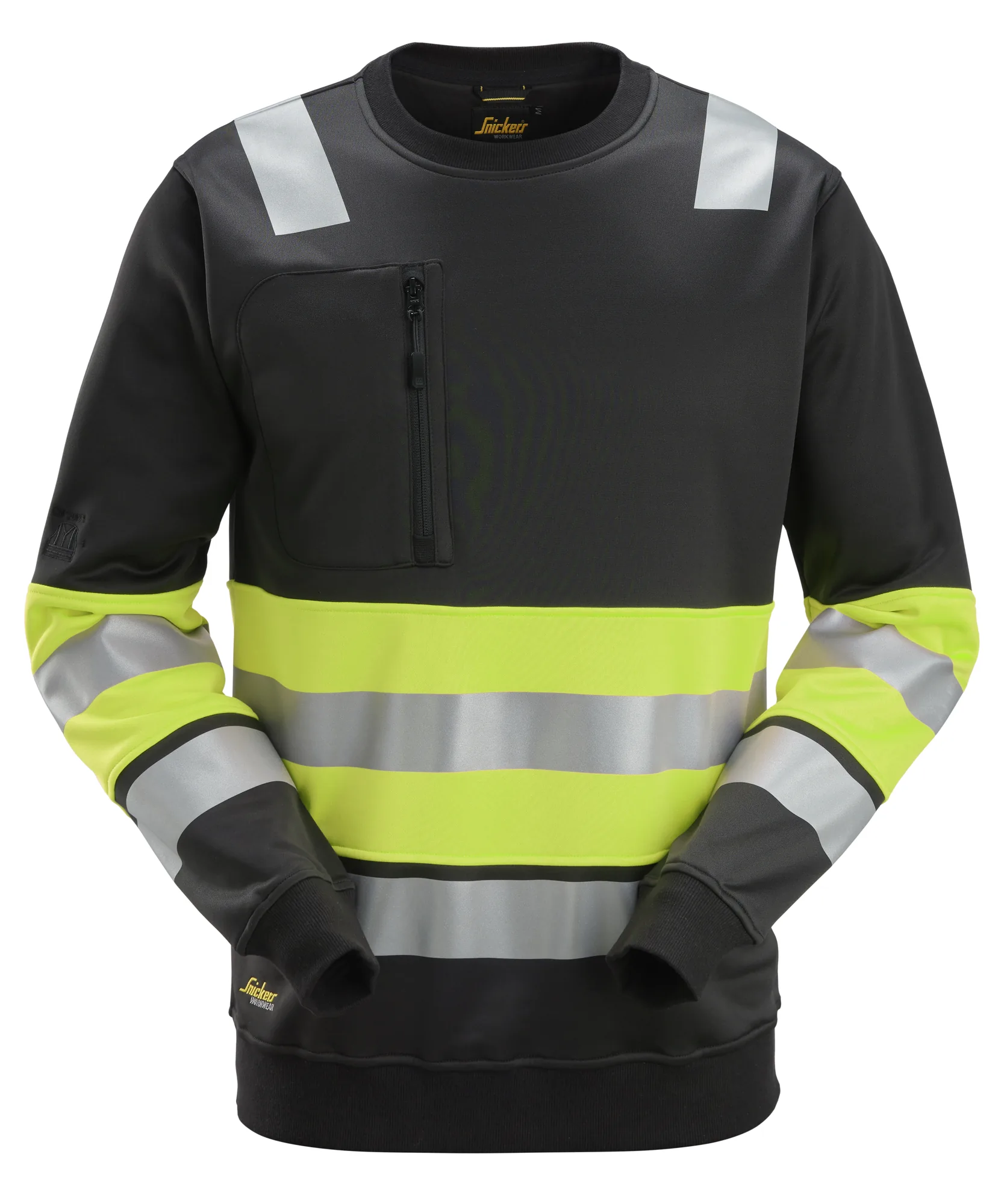 Snickers 8031 High-Vis Class 1 Sweatshirt in Black/High Visibility Yellow