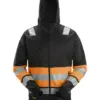 Snickers 8038 High-Vis Class 1 Full Zip Hoodie in Black/High Visibility Orange
