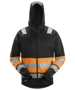 Snickers 8038 High-Vis Class 1 Full Zip Hoodie in Black/High Visibility Orange