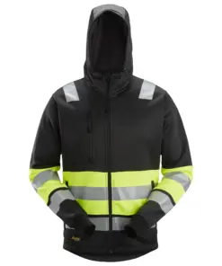 Snickers 8038 High-Vis Class 1 Full Zip Hoodie in Black/High Visibility Yellow