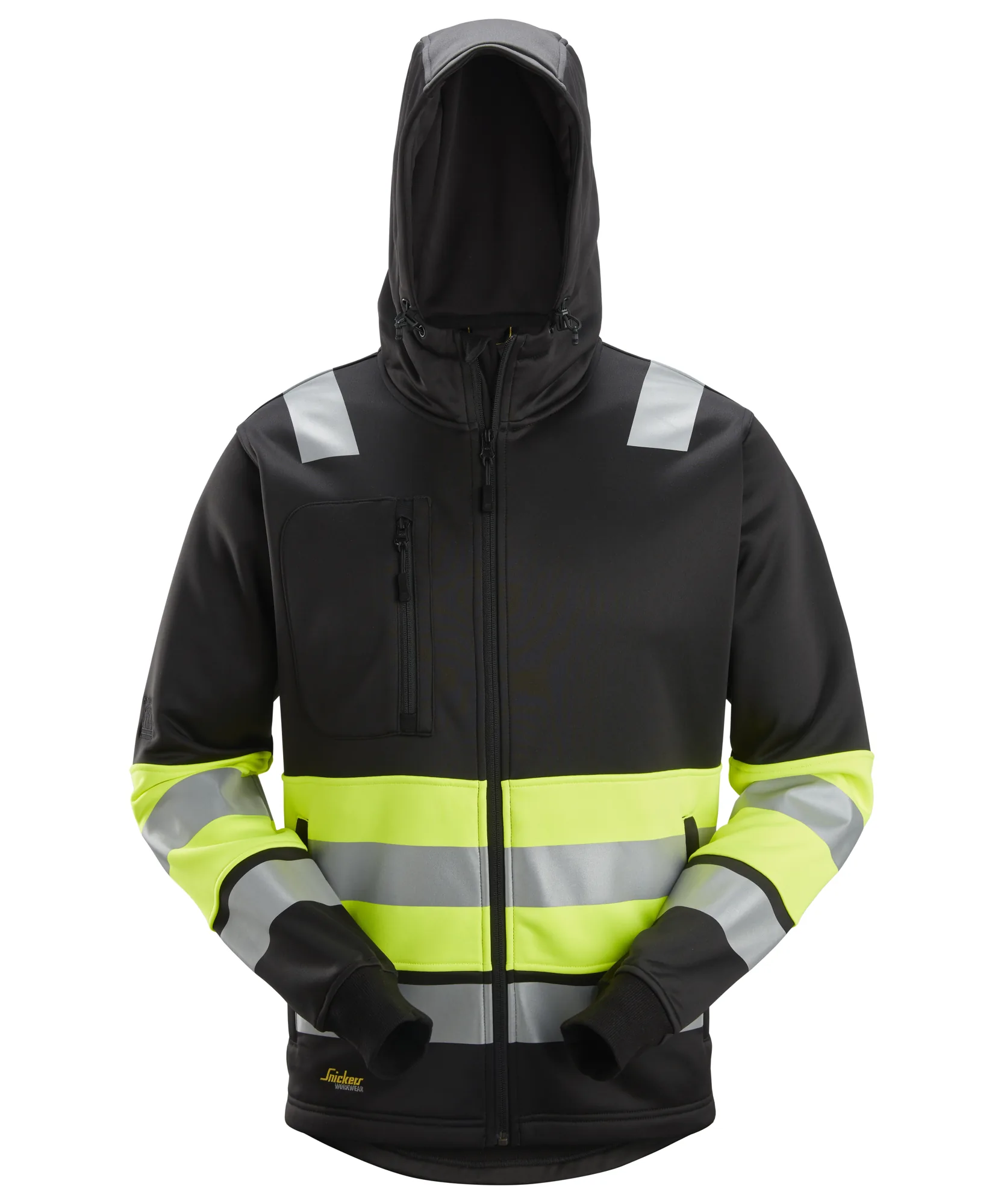 Snickers 8038 High-Vis Class 1 Full Zip Hoodie in Black/High Visibility Yellow