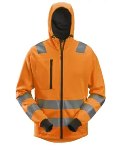 Snickers 8039 High-Vis Class 2/3 Full Zip Hoodie in High Visibility Orange