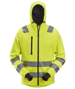 Snickers 8039 High-Vis Class 2/3 Full Zip Hoodie in High Visibility Yellow