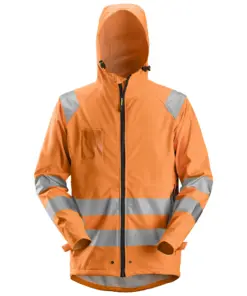 Snickers 8233 High-Vis Class 3 PU Rain Jacket in High Visibility Orange