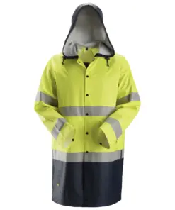 Snickers 8261 ProtecWork Rain Jacket PU High-Vis Class 3 in High Visibility Yellow/Navy