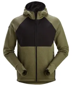 Snickers 8405 FlexiWork Full-Zip Midlayer Hoodie in Khaki Green/Black