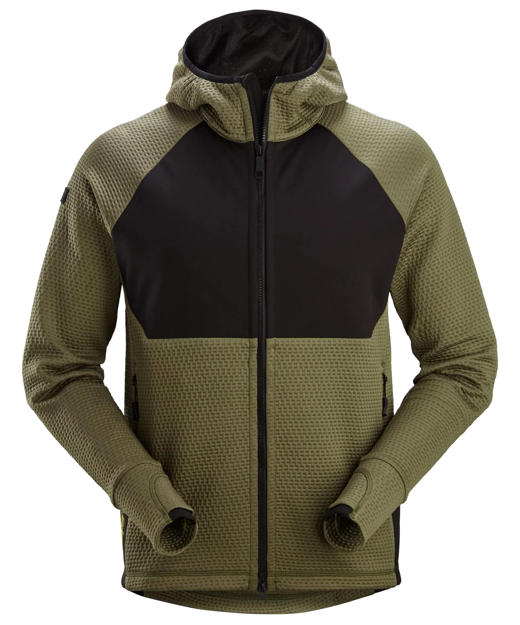Snickers 8405 FlexiWork Full-Zip Midlayer Hoodie in Khaki Green/Black