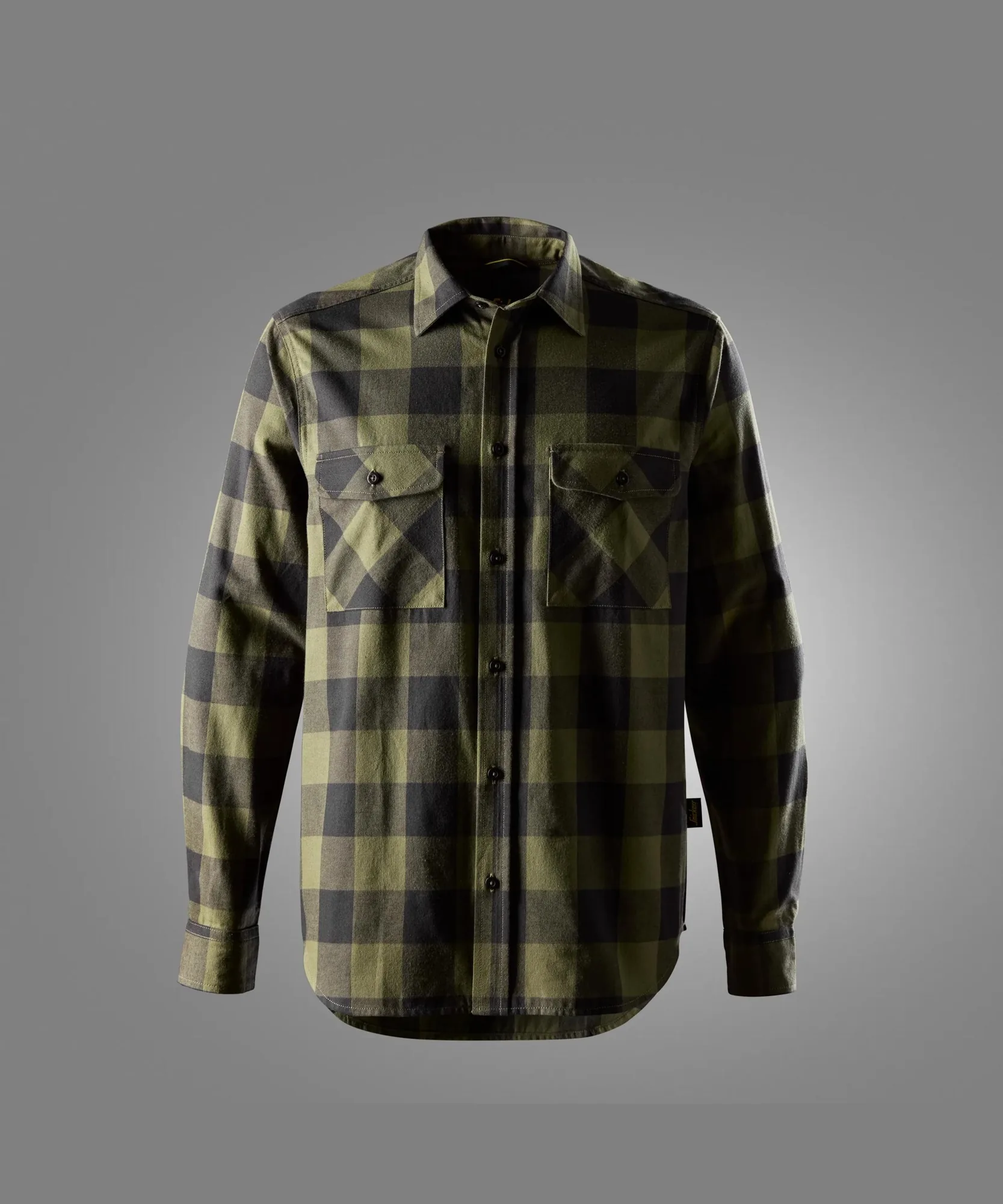 Snickers 8516 Flannel Checked Long Sleeve Shirt in Khaki Green/Black
