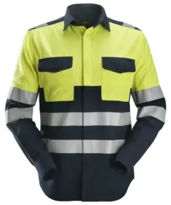 Snickers 8560 ProtecWork Long Sleeve Shirt High-Vis Class 1 in Navy/High Visibility Yellow