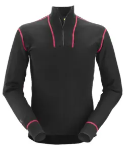 Snickers 9462 ProtecWork Half Zip Wool Long Sleeve Shirt in Black