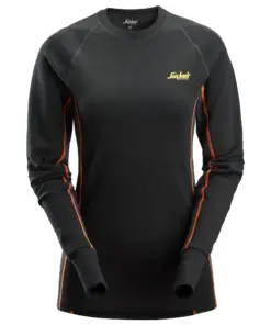 Snickers 9470 Women's Merino Base Layer Stay Warm Top in Black/Anthracite Melange