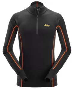 Snickers 9482 Merino Base Layer Stay Warm Half-Zip Top in Black/Anthracite Melange