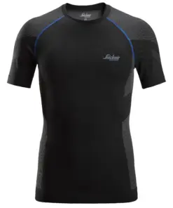 Snickers 9490 Seamless Base Layer In Motion Short Sleeve Top in Black/Grey